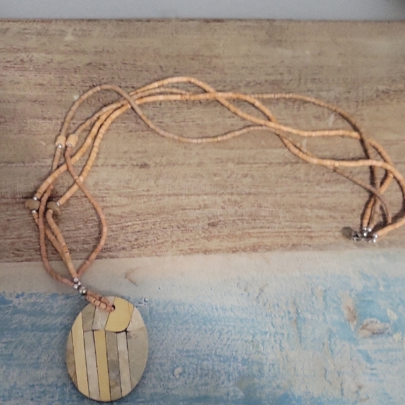 Elegant Multi tone stone on black Pendant Necklace beaded chain - Picture 1 of 5